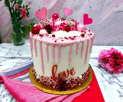 Valentine Triple Layer Cake with Pink Drip