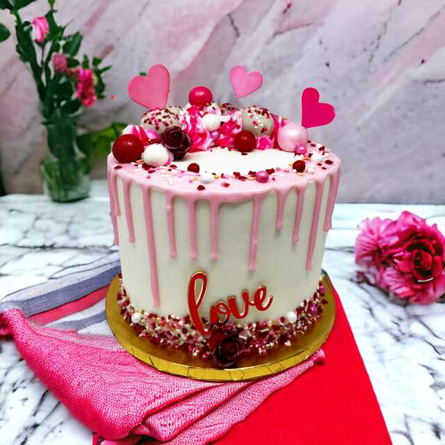 Valentine Triple Layer Cake with Pink Drip