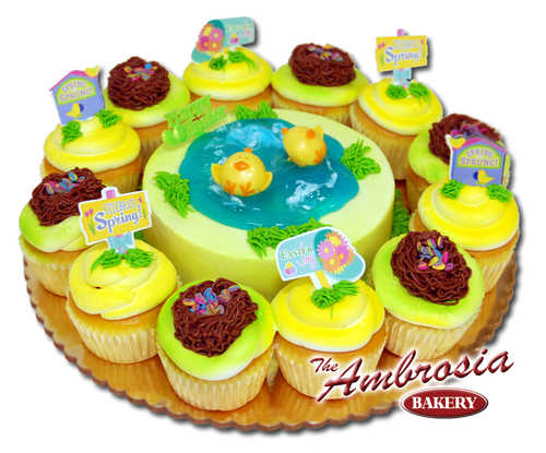 Easter Chicks with 6 Inch cake & Dozen Cupcakes
