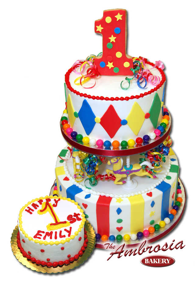 Bubble Gum 2 Tier 1st Birthday Cake