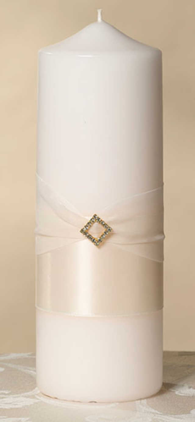 Pillar Candle - Ivory Diamond with Ribbon