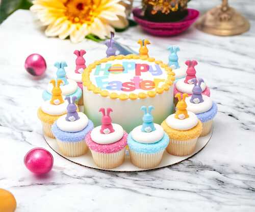 Hoppy Easter PhotoCake® Edible Image® with 12 Cupcakes
