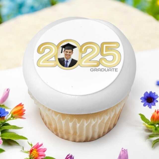 Gold 2025 Graduate PhotoCake® Edible Image® Frame Cupcakes (12 Cupcakes)