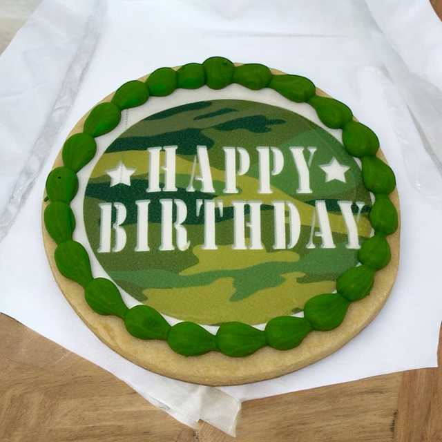Happy Birthday Camo Edible Image PhotoCake® Cookie (12 Cookies)
