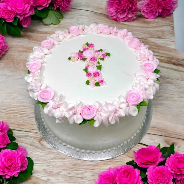 Floral Cross with Pink or Blue Decorations