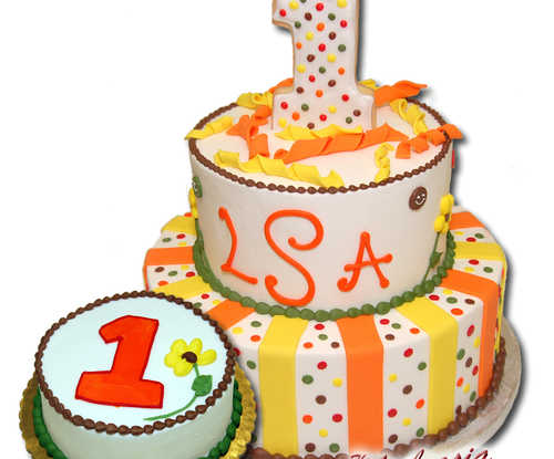 Fondant Stripes & Polka Dots 1st Birthday Cake