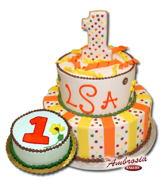Fondant Stripes & Polka Dots 1st Birthday Cake