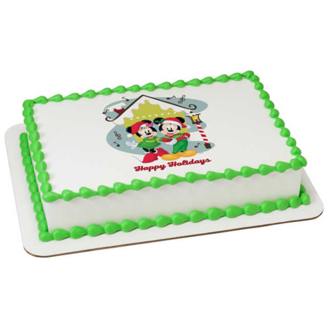 Disney - Mickey Mouse and Minnie Mouse Happy Holidays PhotoCake® Edible Image®
