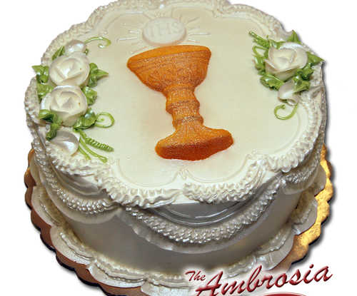 1st Communion Cake with Sugared Chalice