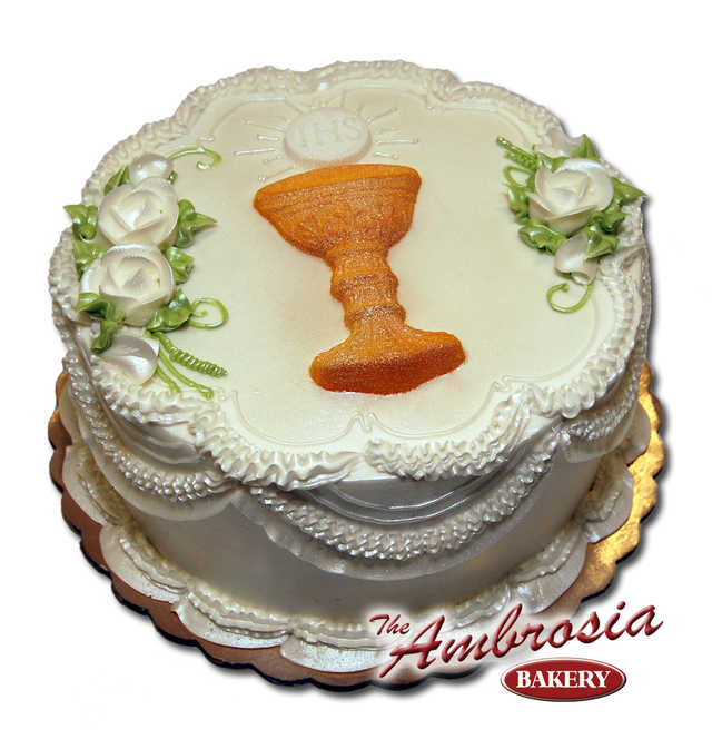 1st Communion Cake with Sugared Chalice